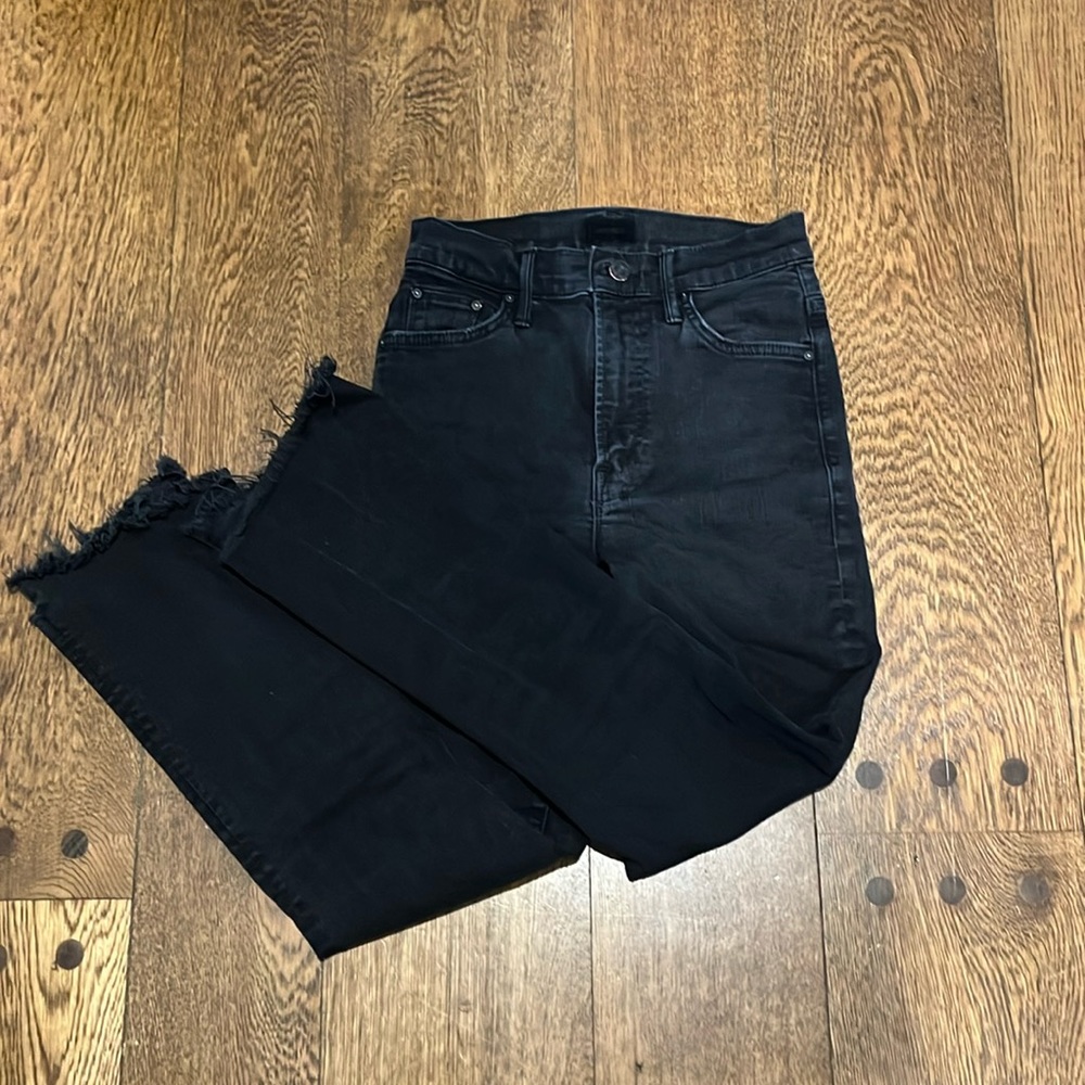 MOTHER The Insider Crop Two Step Fray Black Denim Jeans Revolve, sz 26